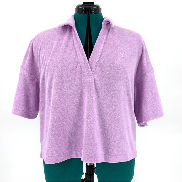 Calvin Klein Jeans NWT Lilac Purple French Terry Polo Style Cropped Top, Medium - Picture 4 of 16